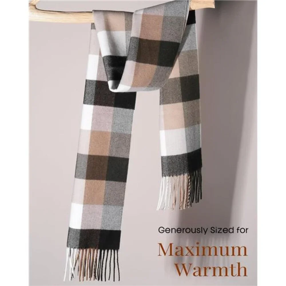 Men's Winter Scarf Long Soft Warm Scarves Plaid Tassel Scarf
